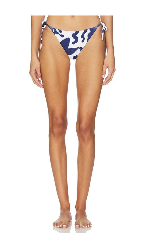 vitamin a bella tie side bikini bottom in white,navy. - size l (also in m)