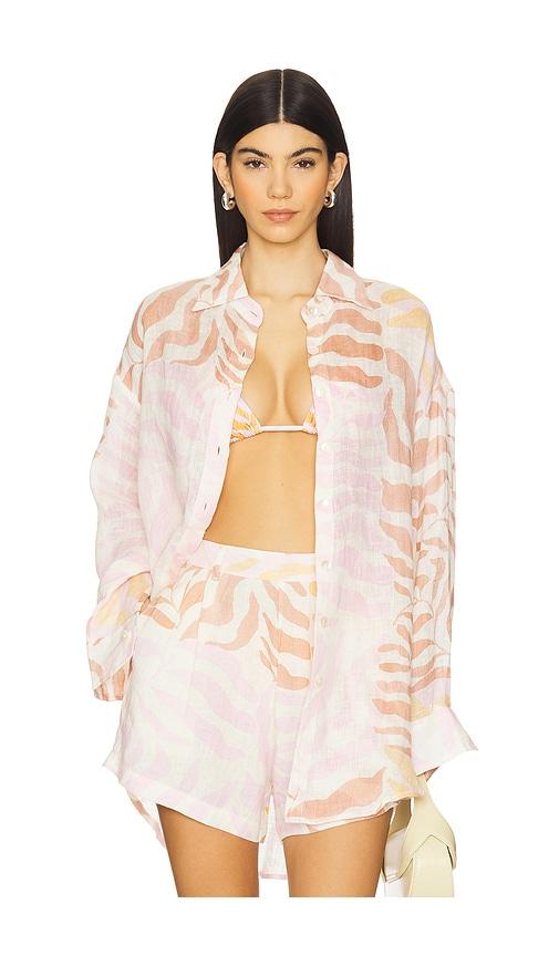 vitamin a playa linen boyfriend shirt in beige. - size m (also in s)