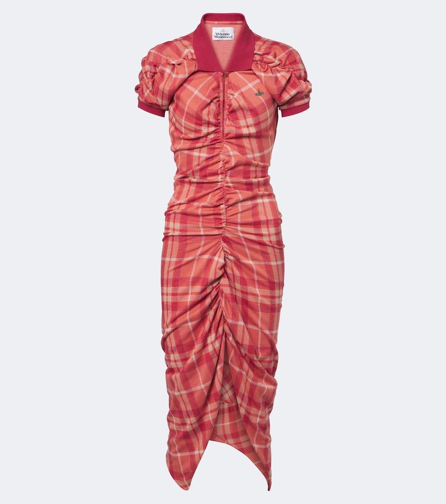 vivienne westwood pulling checked ruched cotton midi dress