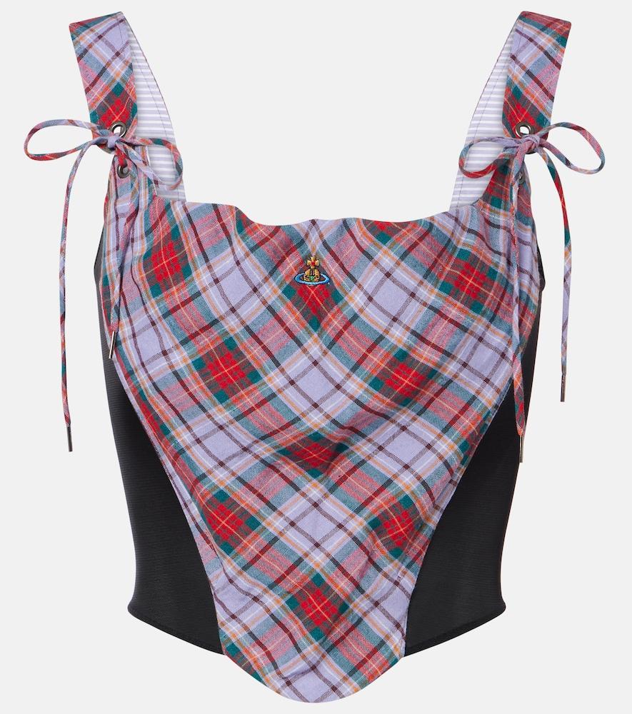 vivienne westwood puppy tartan linen and mesh bustier top