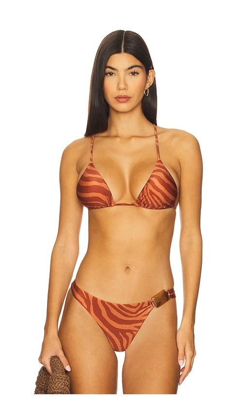 vix swimwear misty t back triangle bikini top in brown. - size l (also in s, m)