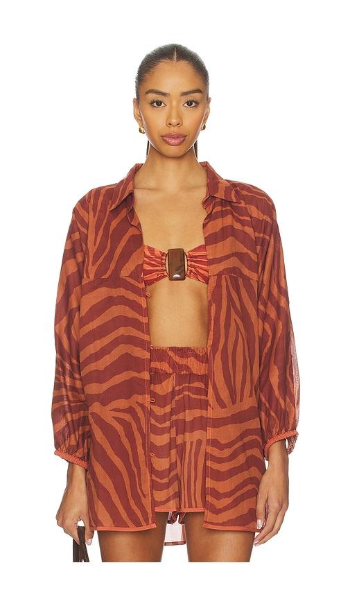 vix swimwear mori long sleeve blouse in brown. - size l (also in xs, s)