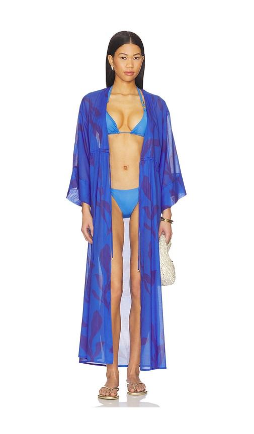 vix swimwear yumi long cover up dress in blue. - size l (also in s, m)