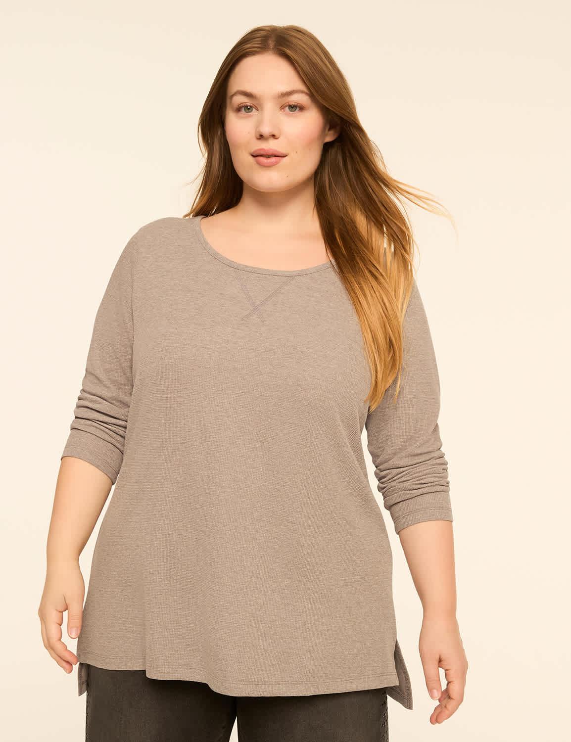 waffle knit long-sleeve top