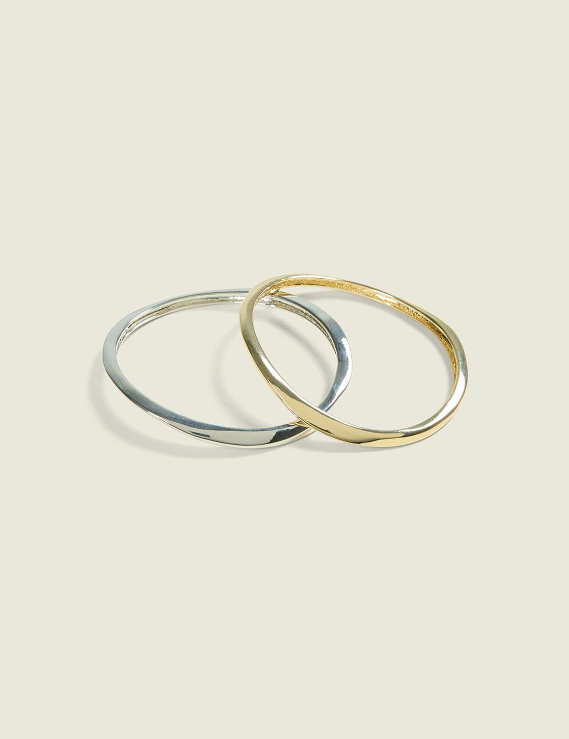 wavy mixed metal bangle set