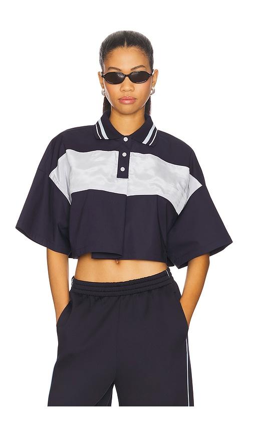 we11done cropped polo top in navy. - size m (also in l, s)