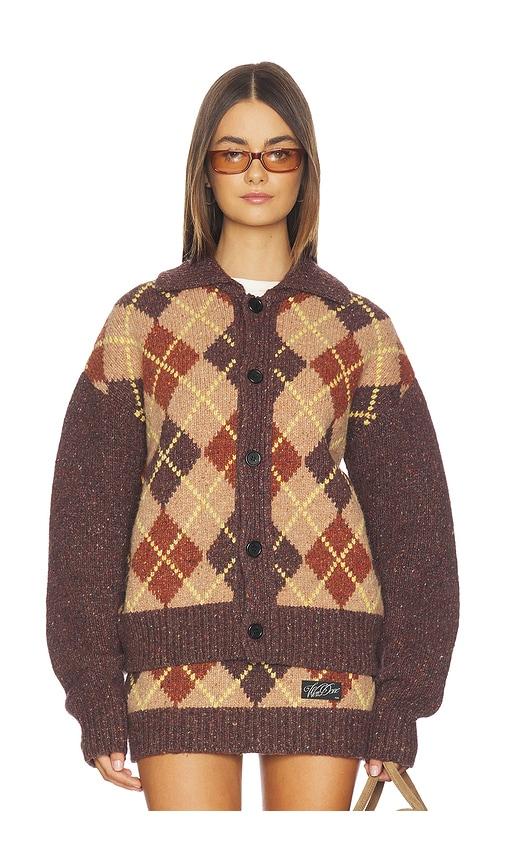 we11done knit argyle intarsia cardigan in brown. - size l (also in m, s)