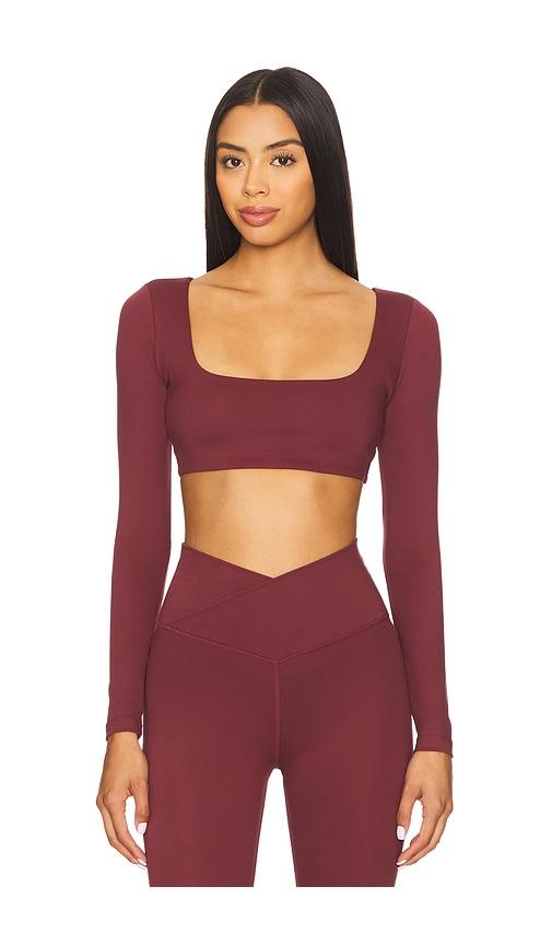 wellbeing + beingwell flowwell lara long sleeve top in burgundy. - size l (also in m, xl, xs)