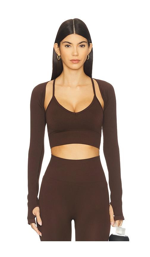 wellbeing + beingwell perrie seamless shrug in brown. - size l/xl (also in xxs/xs, s/m)