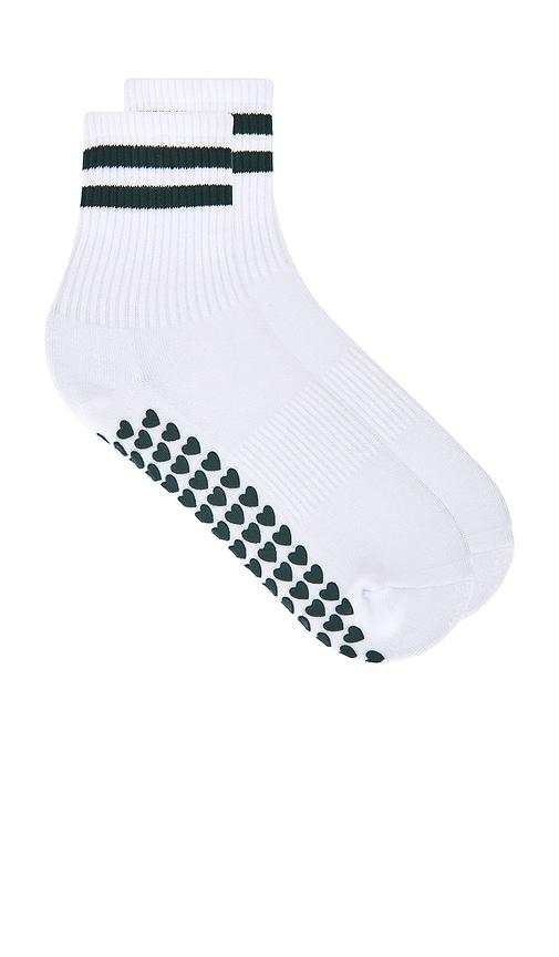 wellbeing + beingwell striped half crew grip sock in white.