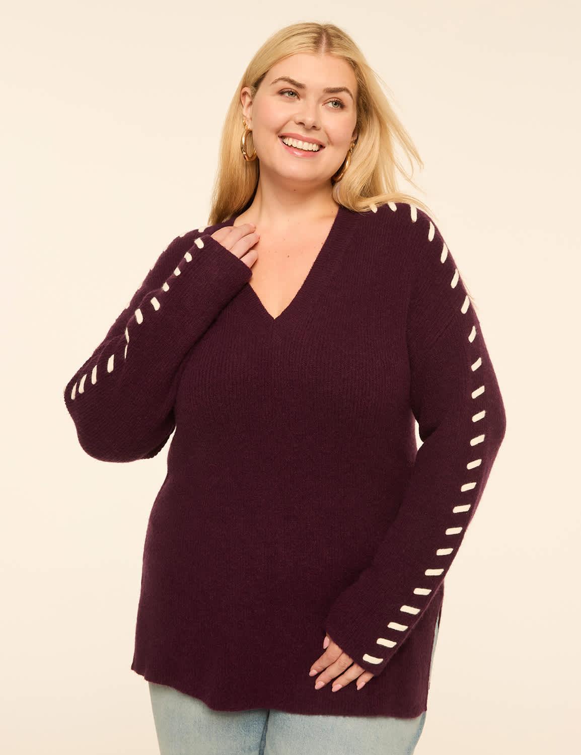 whipstitch v-neck sweater
