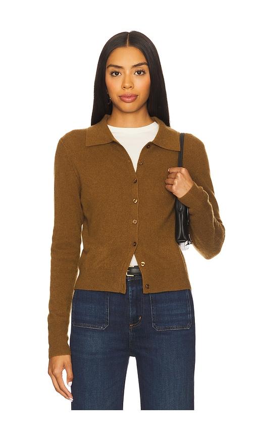 white & warren cashmere collared cardigan in brown. - size s (also in xs)