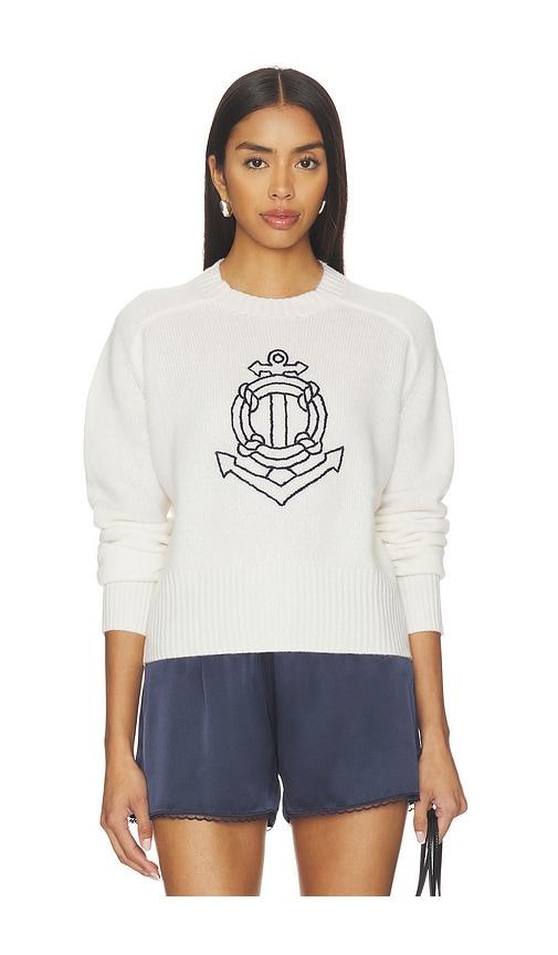 white & warren featherweight cashmere nautical embroidered sweater in white. - size m (also in xs, s)