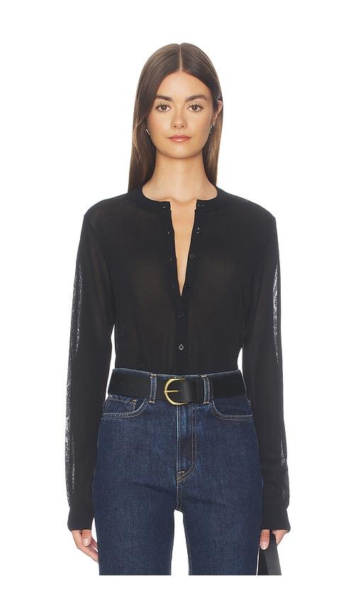 white & warren paperfine crewneck cardigan in black. - size m (also in xs, s)