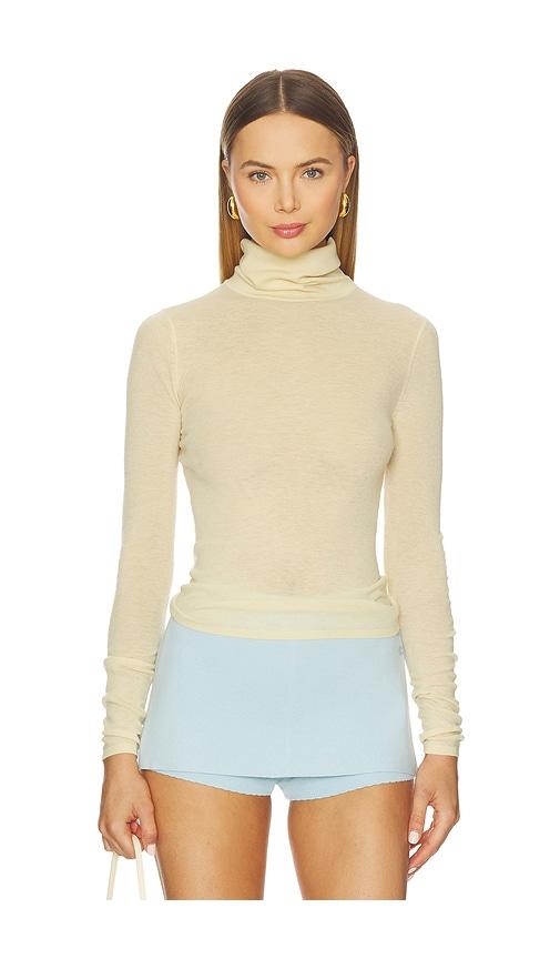 white & warren superfine cashmere blend turtleneck top in yellow. - size l (also in s)