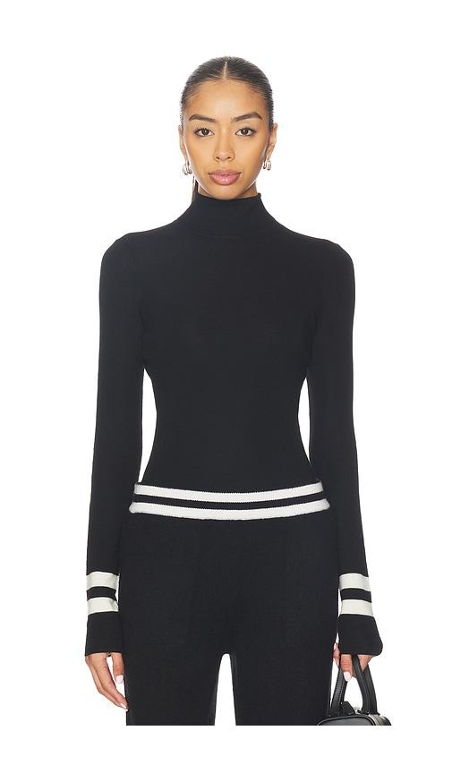 white & warren superfine merino striped fitted turtleneck in black. - size l (also in xs, s, m)