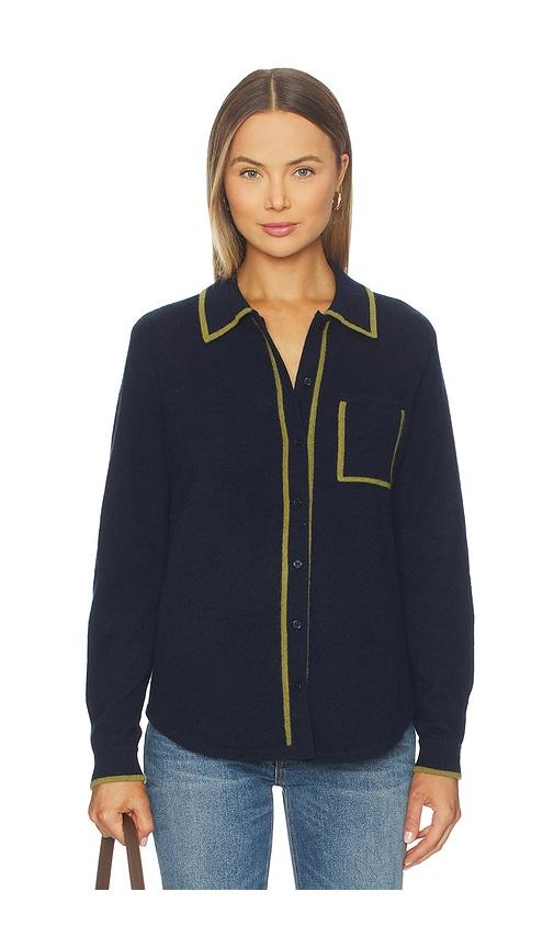 white + warren cashmere tipped button shirt in navy. - size m (also in s)
