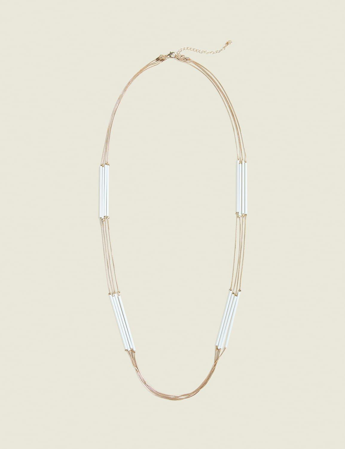 white beaded multi-row necklace