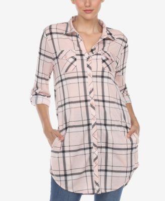 white mark womens plaid tunic top shirt