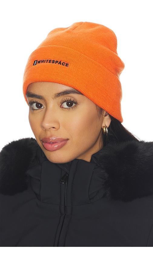 whitespace cashmere knit beanie in orange.