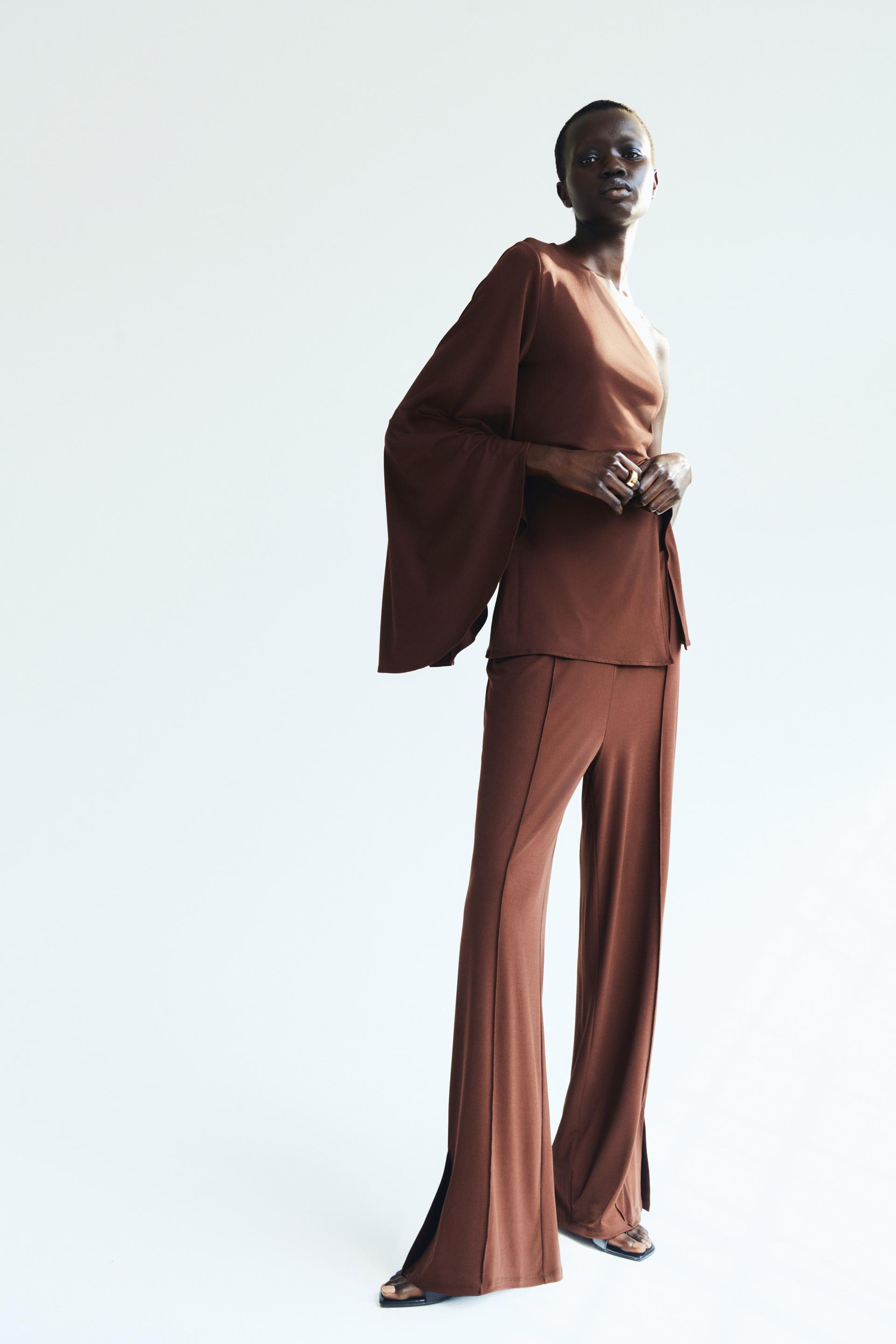 wide-leg crease-front pants