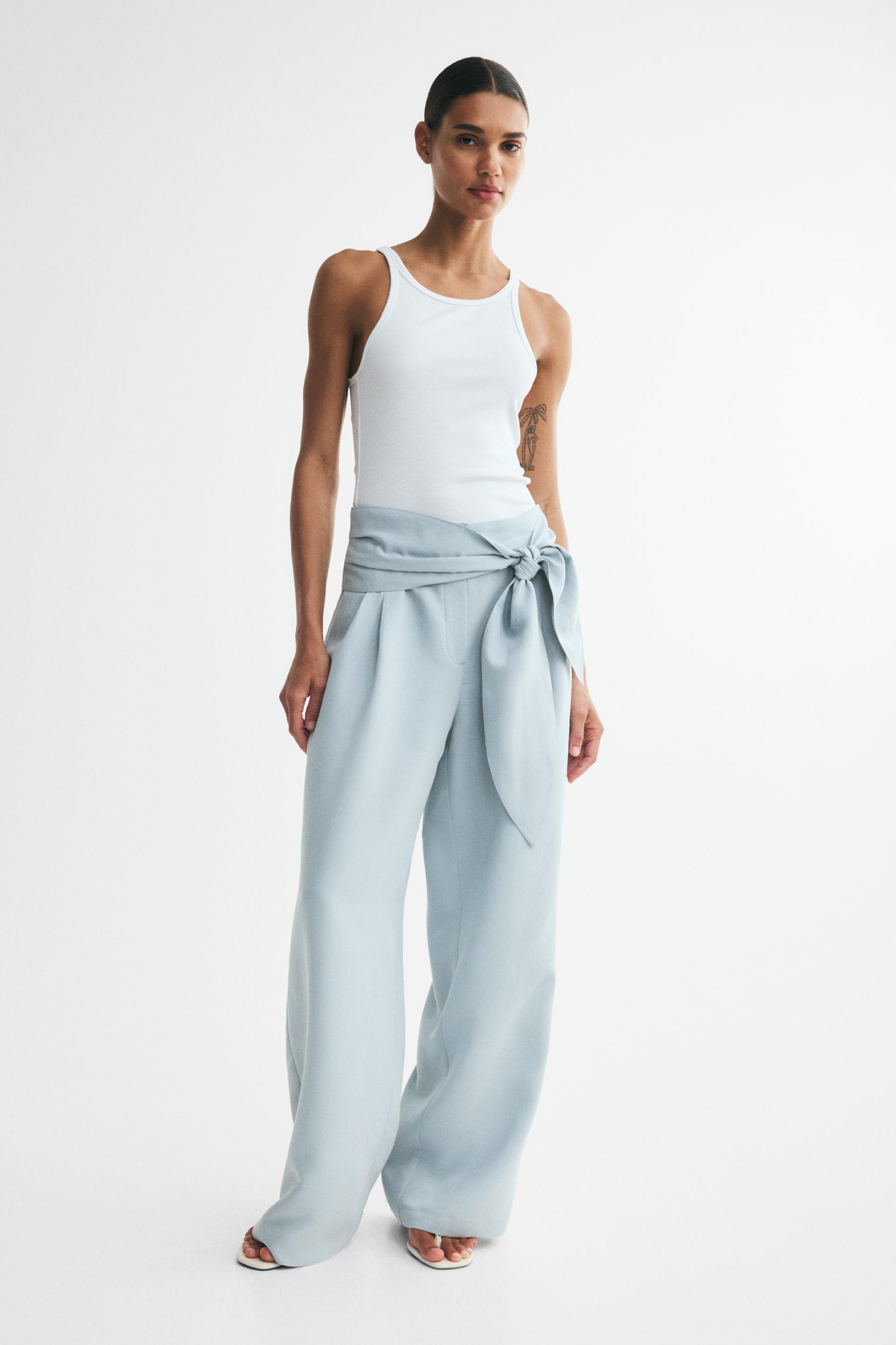 wide-leg tie-detail pants