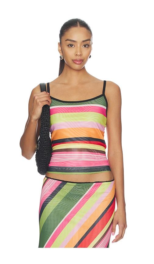 with harper lu mesh camisole top in green,pink. - size l (also in s, xs, m)