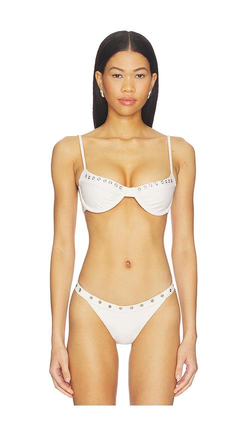 with jean julia eyelet bikini top in white. - size m (also in s, xxs, xs)