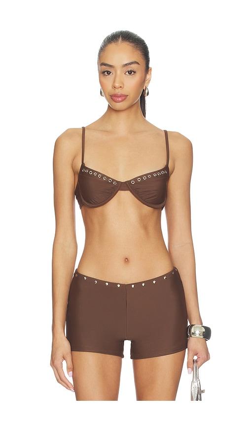 with jean julia studded bikini top in chocolate. - size l (also in s, xxs, xs, m)