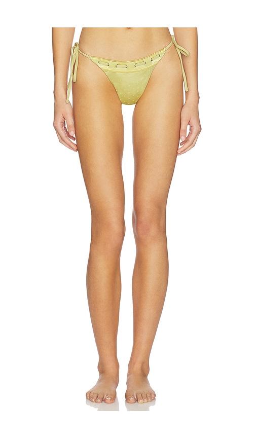 with jean juni eyelet lace up bikini bottom in yellow. - size l (also in s, m, xl)