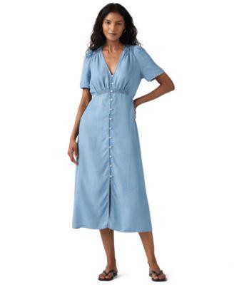 womens paola v neck button front a line midi dress