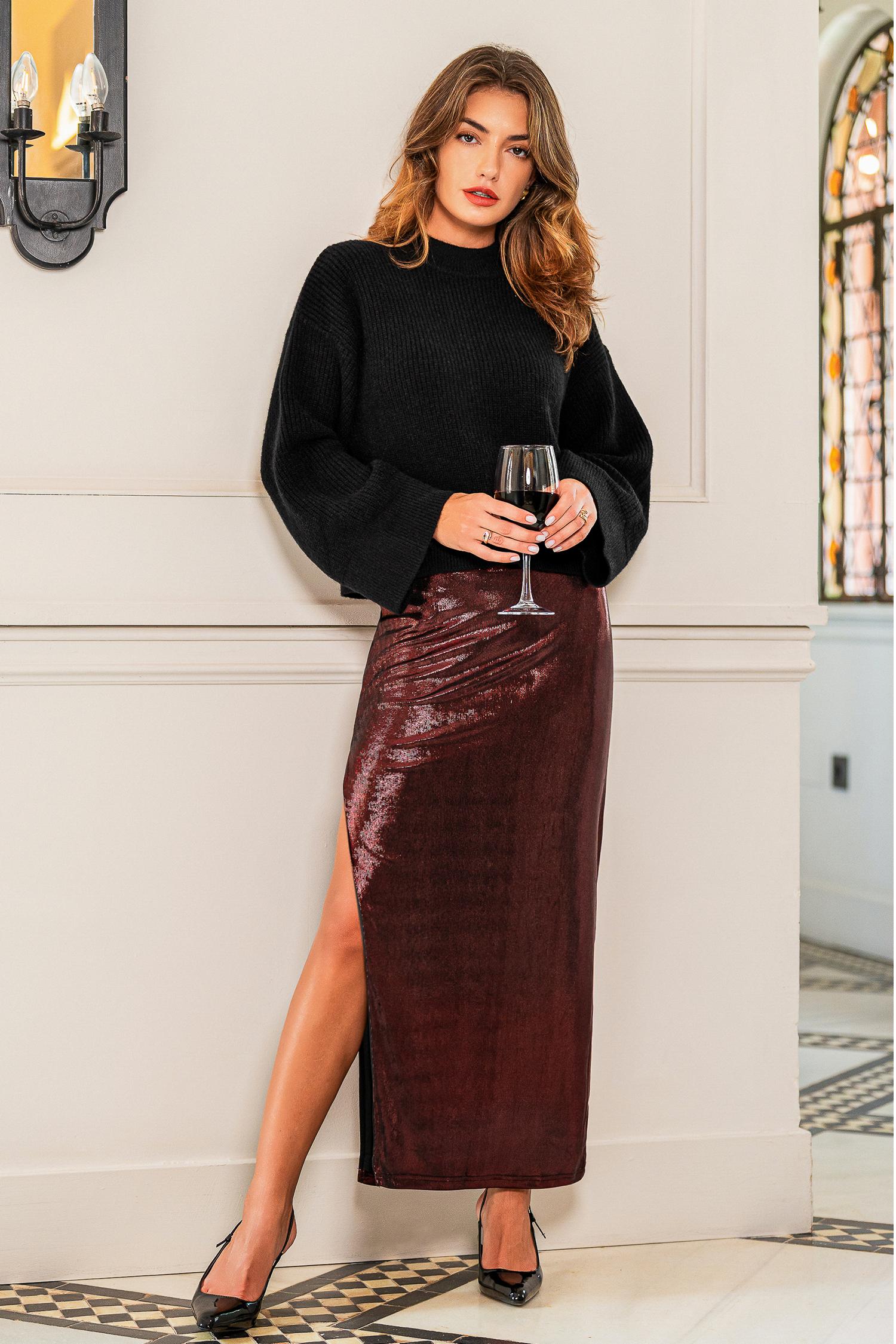 x jojo red wine maxi skirt - l