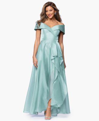 xscape womens sweetheart neck off the shoulder ruffle long dress