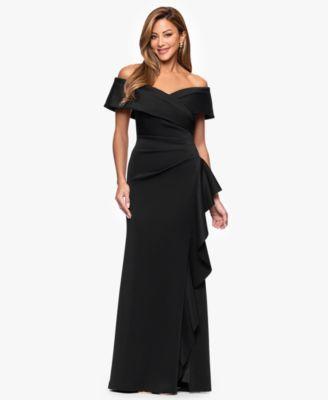 xscape womens sweetheart neck side ruffle off the shoulder long dress
