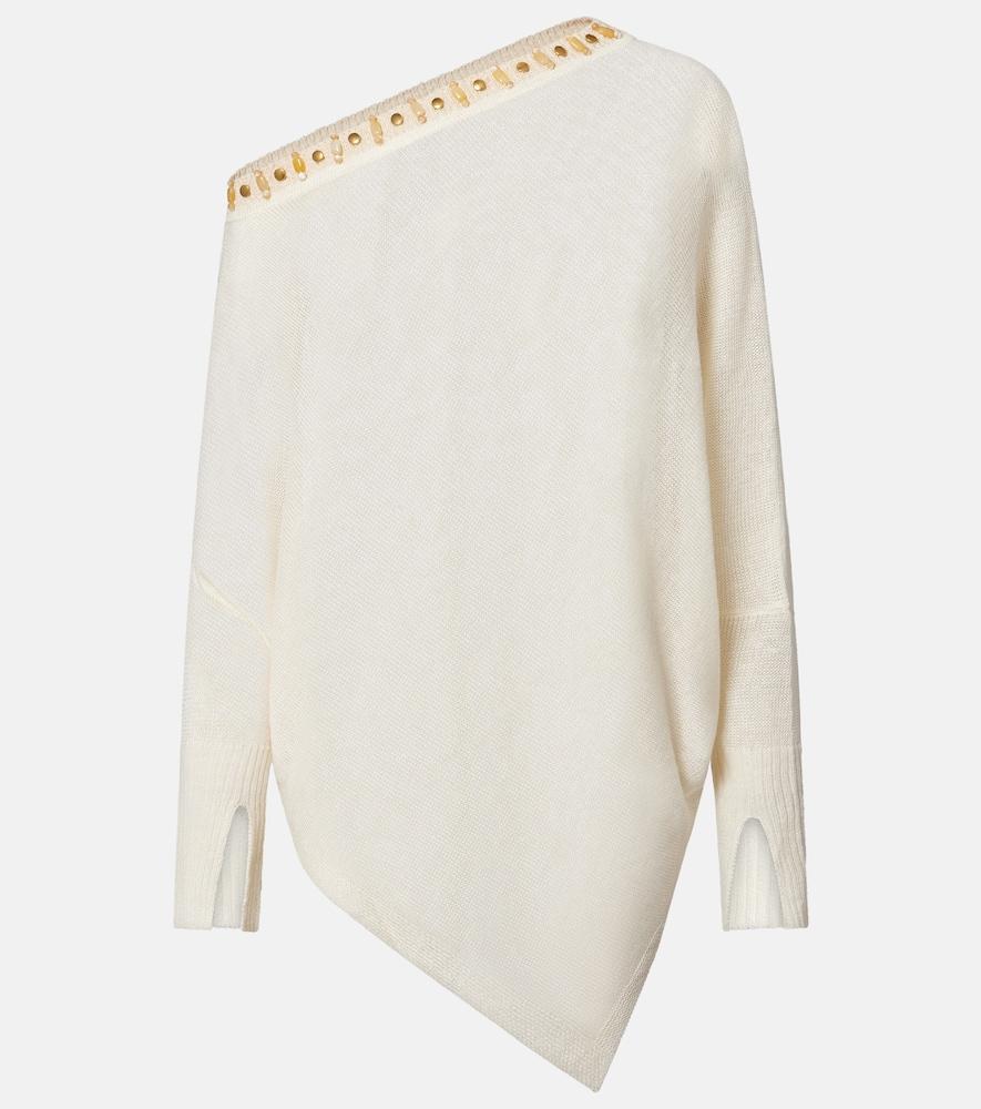 xu zhi beaded asymmetric linen-blend sweater
