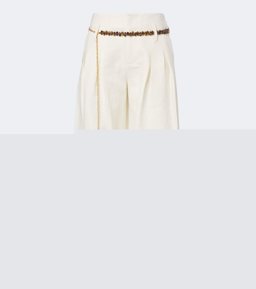 xu zhi belted pleated silk and linen wide-leg pants