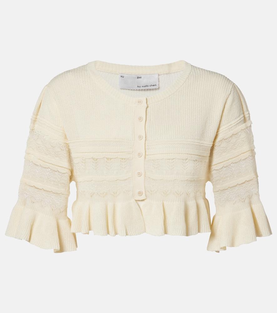 xu zhi cropped open-knit ruffled cardigan