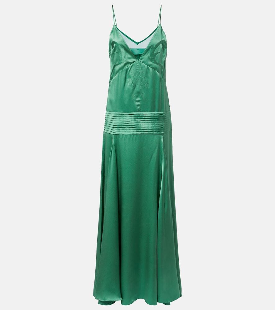 xu zhi embroidered pleated silk satin gown