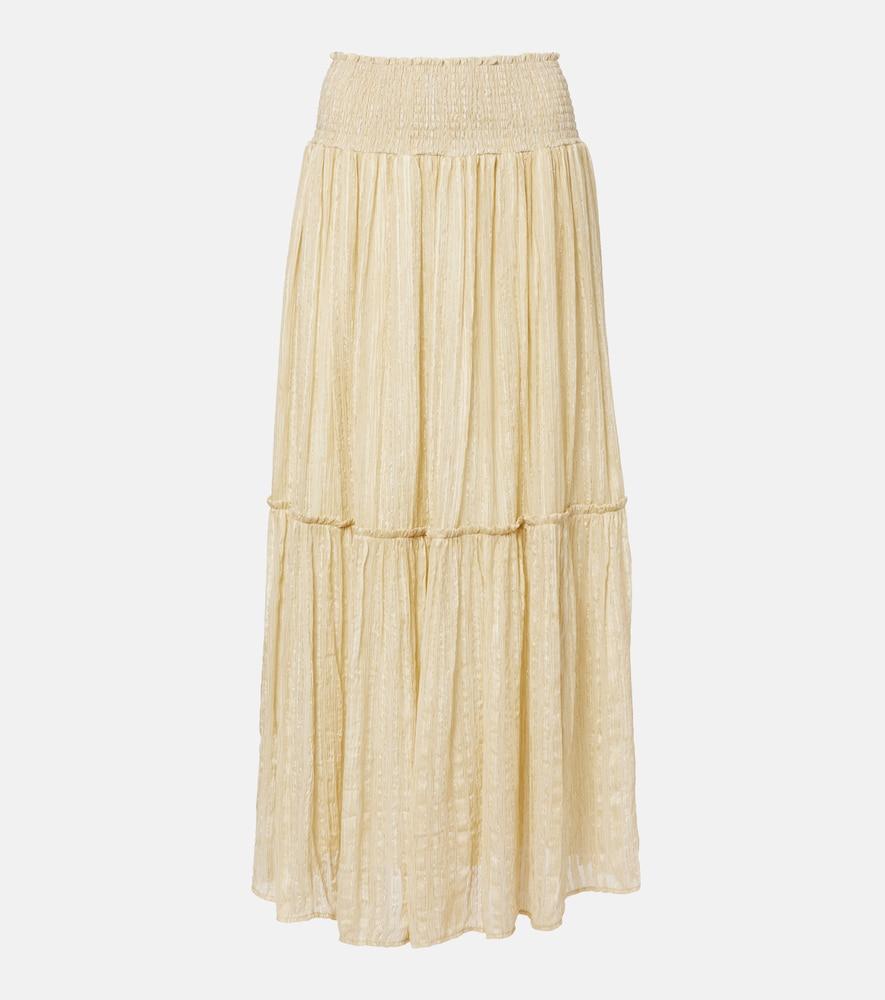 xu zhi gathered striped silk-blend maxi skirt
