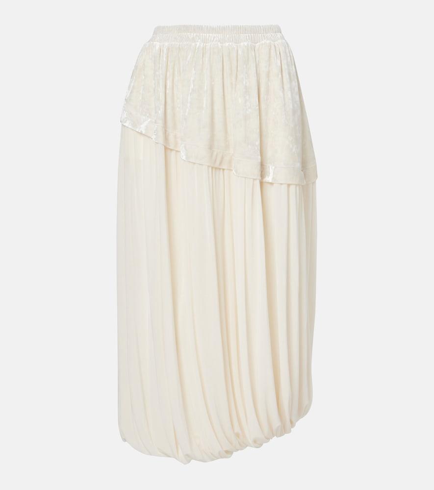 xu zhi layered velvet-trimmed midi skirt