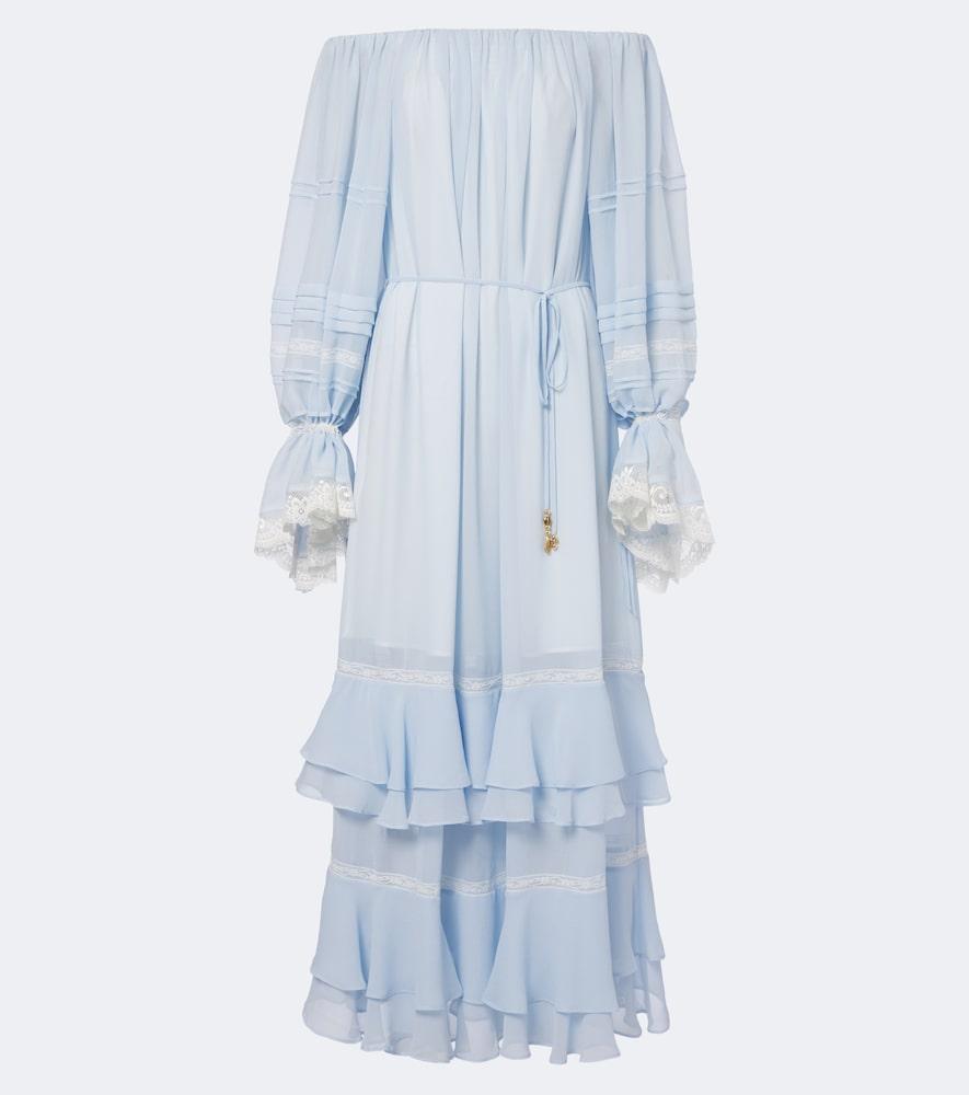 xu zhi ruffled off-shoulder lace-trimmed maxi dress