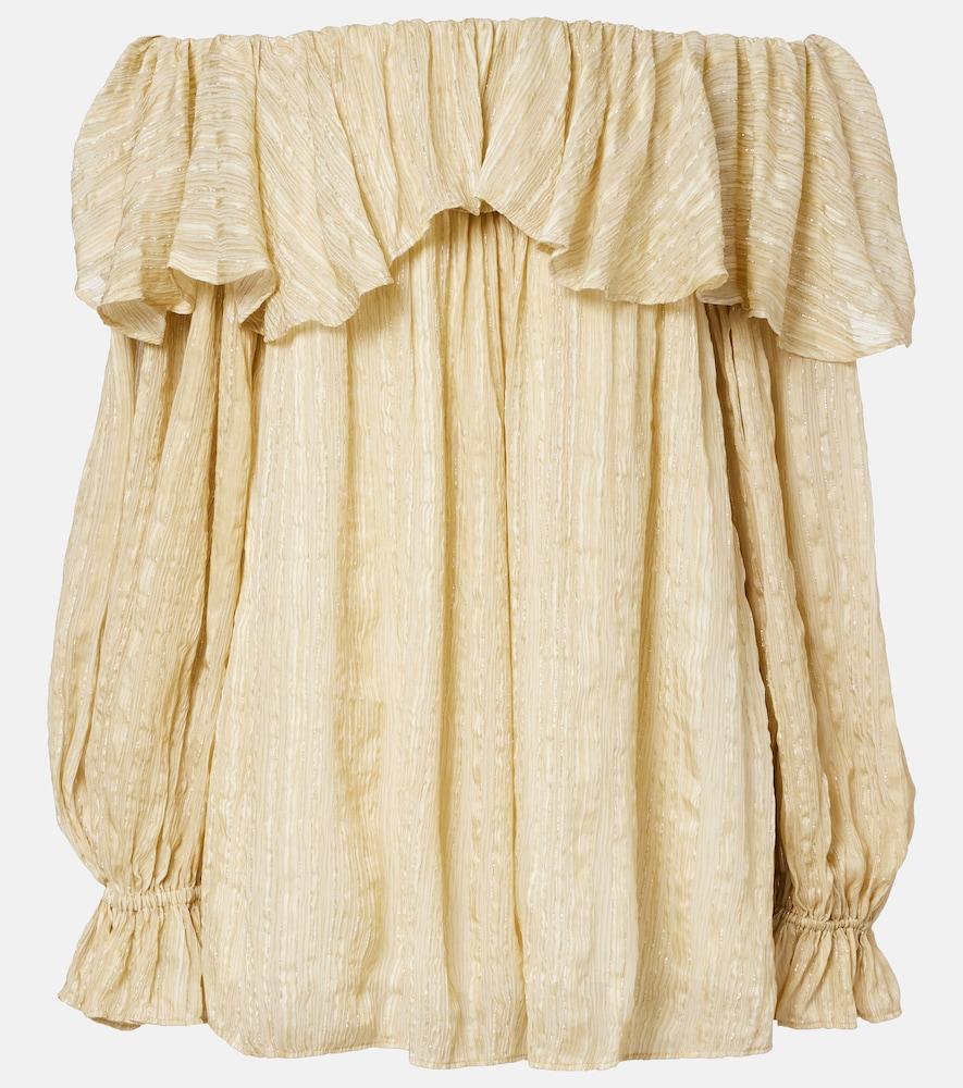 xu zhi ruffled striped silk-blend top