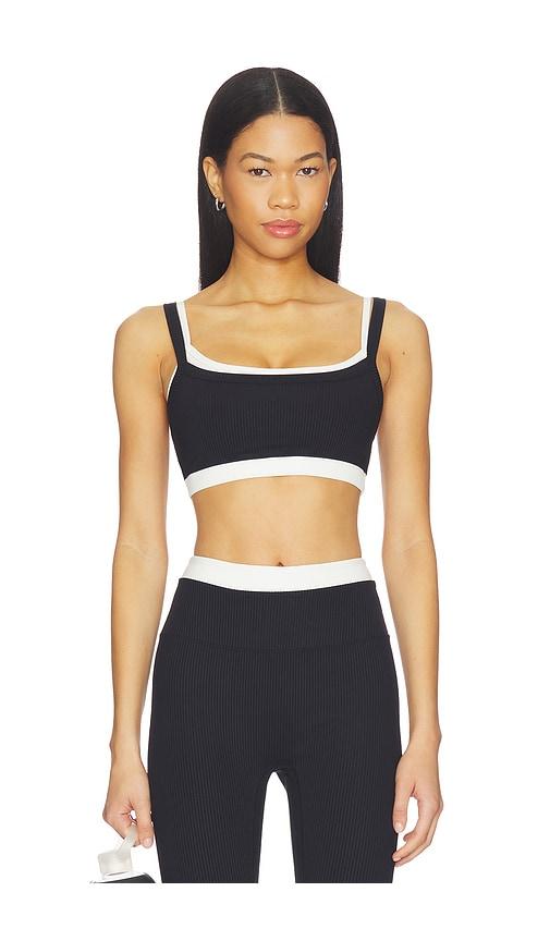 year of ours ribbed layered bralette in black,white. - size l (also in xs, xl)