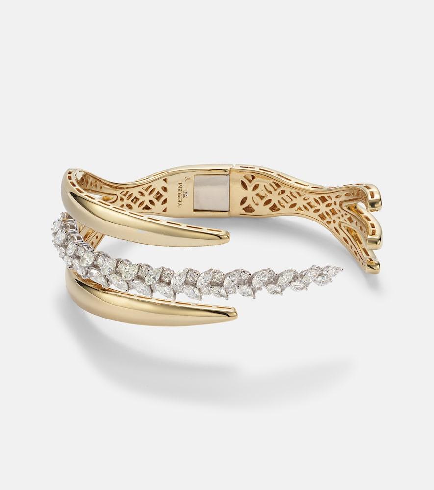 yeprem golden strada 18kt yellow and white gold cuff bracelet with diamonds