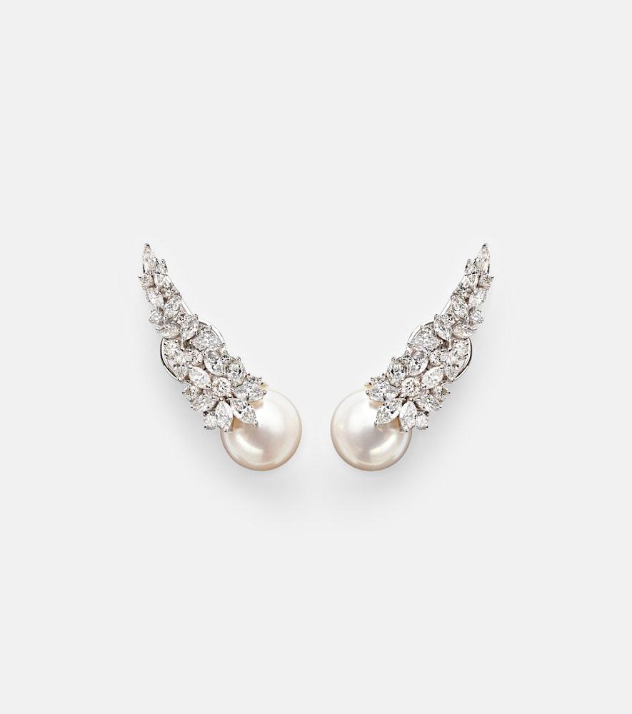 yeprem pearlescent 18kt white gold earrings with diamonds and freshwater pearls