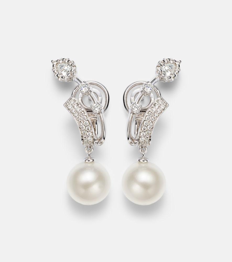 yeprem pearlescent 18kt white gold earrings with diamonds and pearls