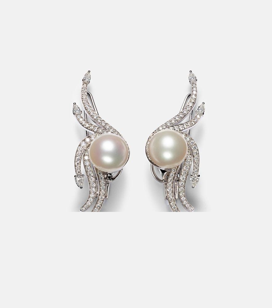 yeprem pearlescent 18kt white gold earrings with diamonds and pearls