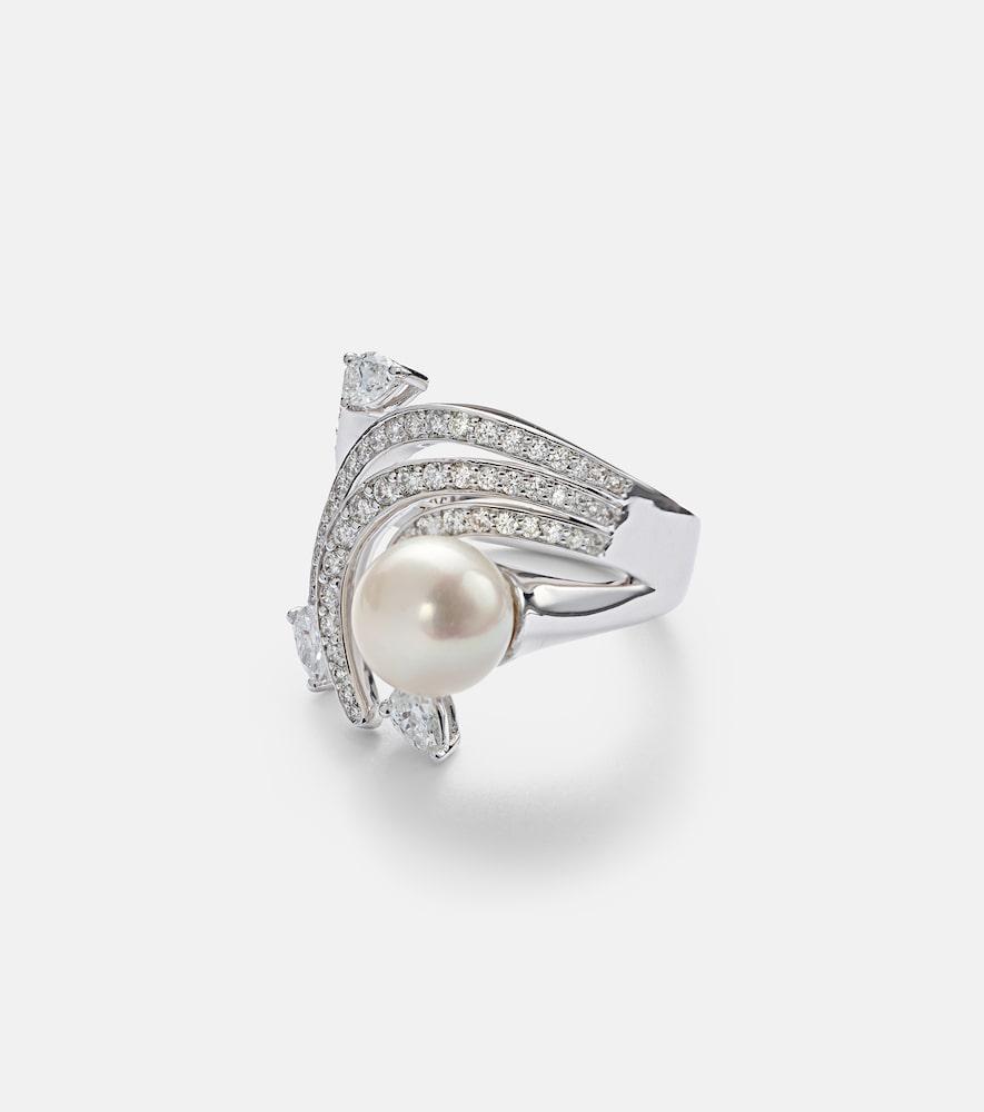 yeprem pearlescent 18kt white gold ring with diamonds and pearl
