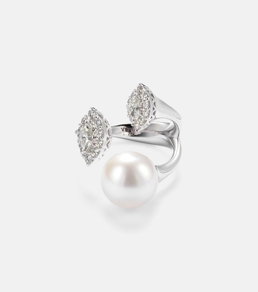 yeprem pearlescent 18kt white gold ring with diamonds and pearl