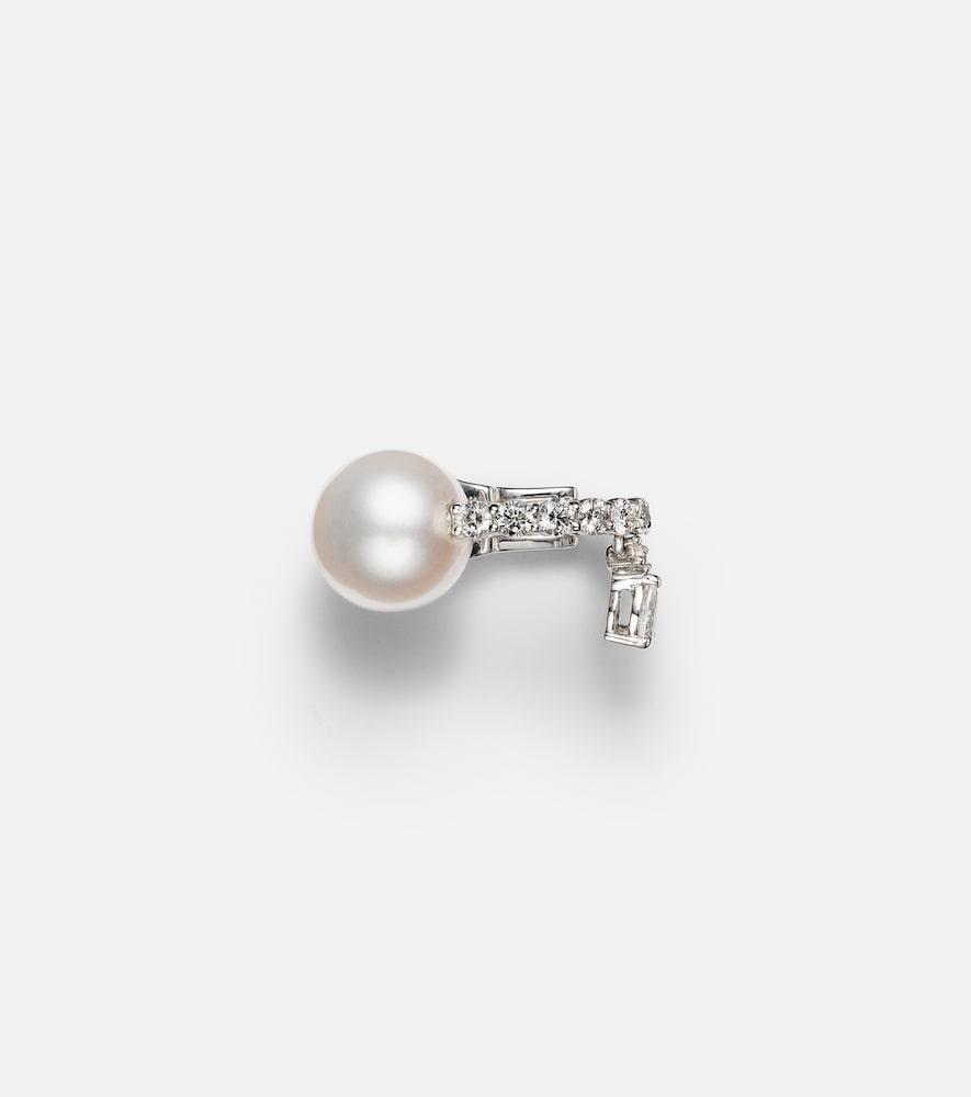 yeprem pearlescent 18kt white gold single ear cuff with diamonds and freshwater pearl